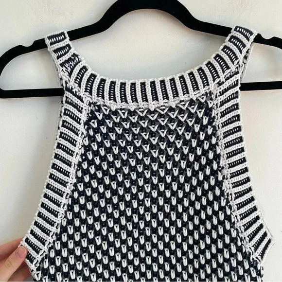 NWT Soft Surroundings Bambado Fringe Halter Tank Top Navy Blue White Knit S - Picture 5 of 13